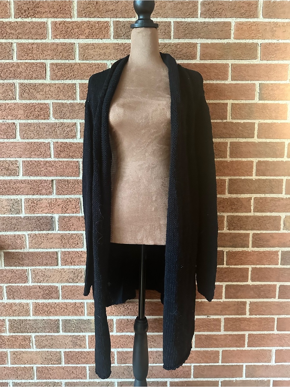 MM.LaFleur Knit Cardigan Sweater Black Open Front Long Sleeve, Size M